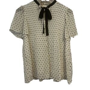 Max Studio Cream & Black Tie Neck Blouse